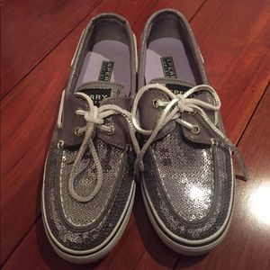 Silver sequined sperrys